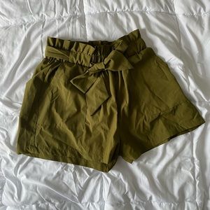 Olive Green High Waisted Tie Shorts, Size Large